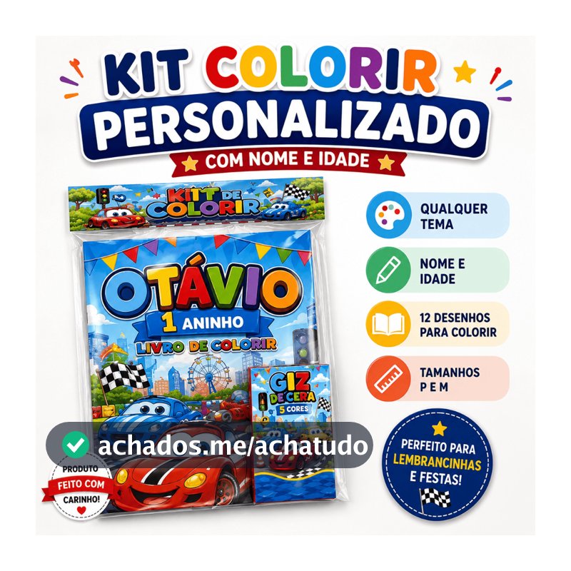 Kit Livro de Colorir Personalizado Lembrancinha Aniversário Infantil | Qualquer Tema | Nome e Idade | Livro + Mini Giz
