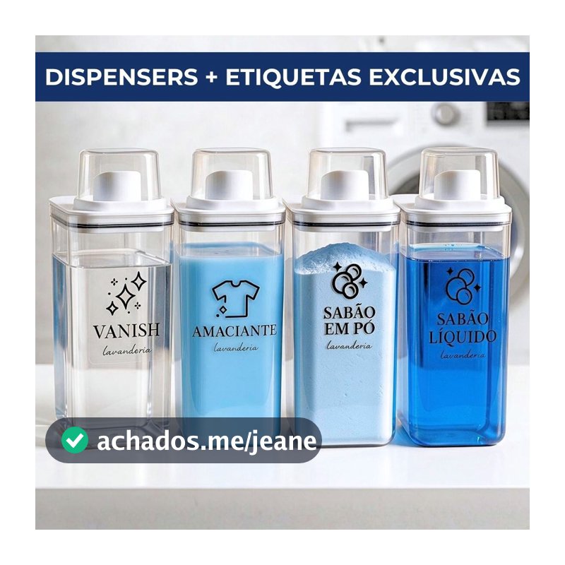 Dispensers Lavanderia 2,3/1,5 Litros - Cartela com 7 Etiquetas - Amaciante, Sabão em Pó e Liquido