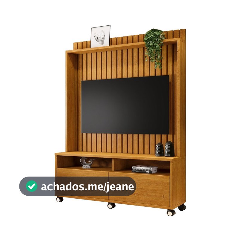 Estante Home Estilos  Para Tv Até 55 Polegadas -2 Portas e Nicho -Ripado -Rodizio -Carmolar Nature