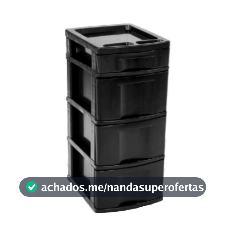 Gaveteiro Organizador Plástico Preto 4 Gavetas Com Rodinhas