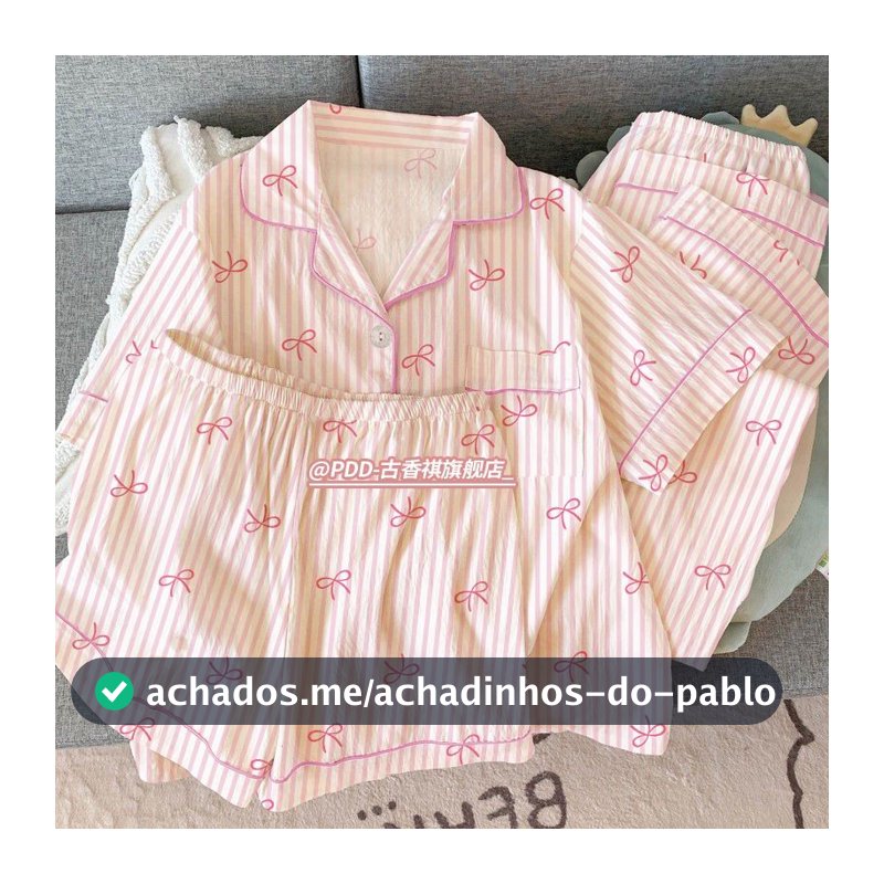 Conjunto De Três Peças De Verão : Pijama Fino Em Nuvem Para Mulheres , Lindo E Doce , Nó De Borboleta , Roupa De Casa
