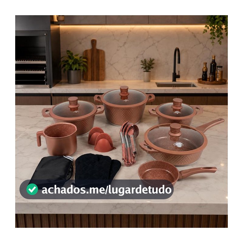 Jogo De Panela Monaco Diamante Cerâmica Premium 20 Peças Antiaderente Frigideira Caçarola Tampa Vidro Indução Cozinha