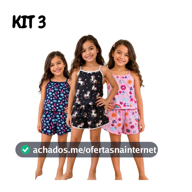Kit 3 Pijamas Infantil Feminino Microfibra Baby Doll Estampado Confortável