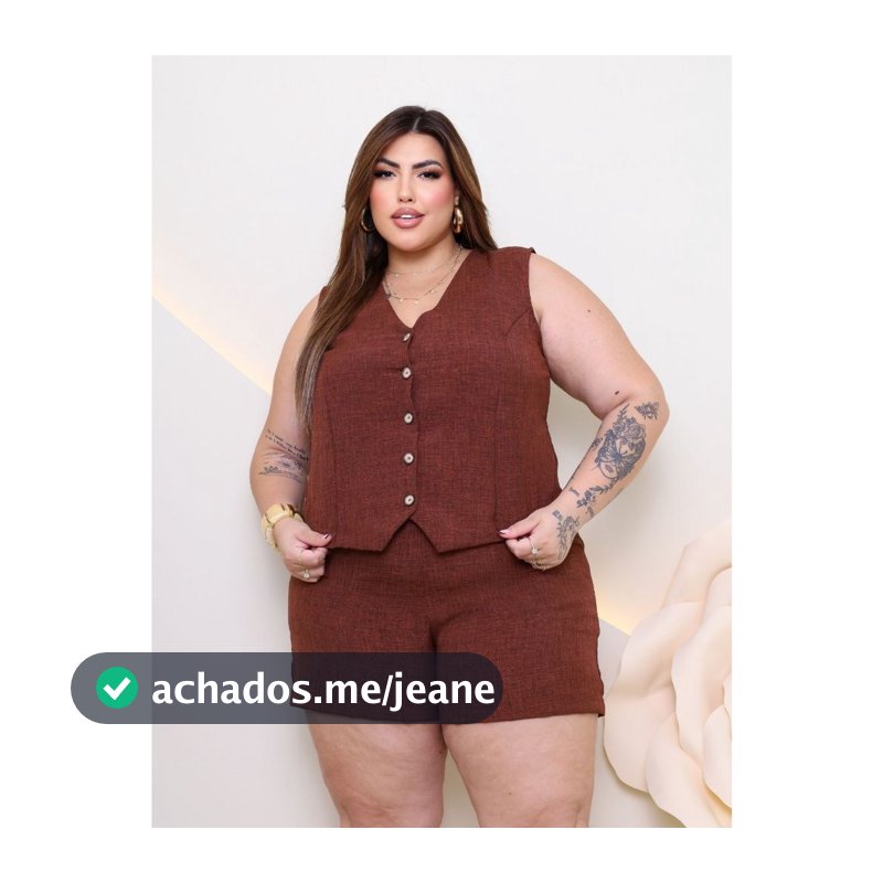 Conjunto Shorts e Colete Alfaiataria Plus Size