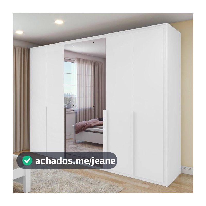Guarda Roupa Casal 100% MDF 6 Portas Easy Space Com Espelho Branco -Lopas