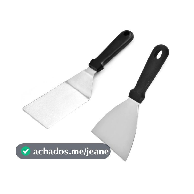 Kit Espátula Chapeiro Profissional de Inox 2 Peças Reta + Curva - Cozinha Burger Churrascos