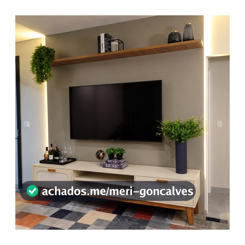 Rack Santorini 100% MDF Com Base Madeira Maciça Com Gavetas E Nichos