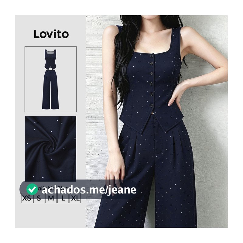 Lovito Blusa ou Parte de Baixo Sem Manga Casual Botão Lazer Simples Azulescuro Primavera/verão Conjunto para Mulheres PSK9TD081