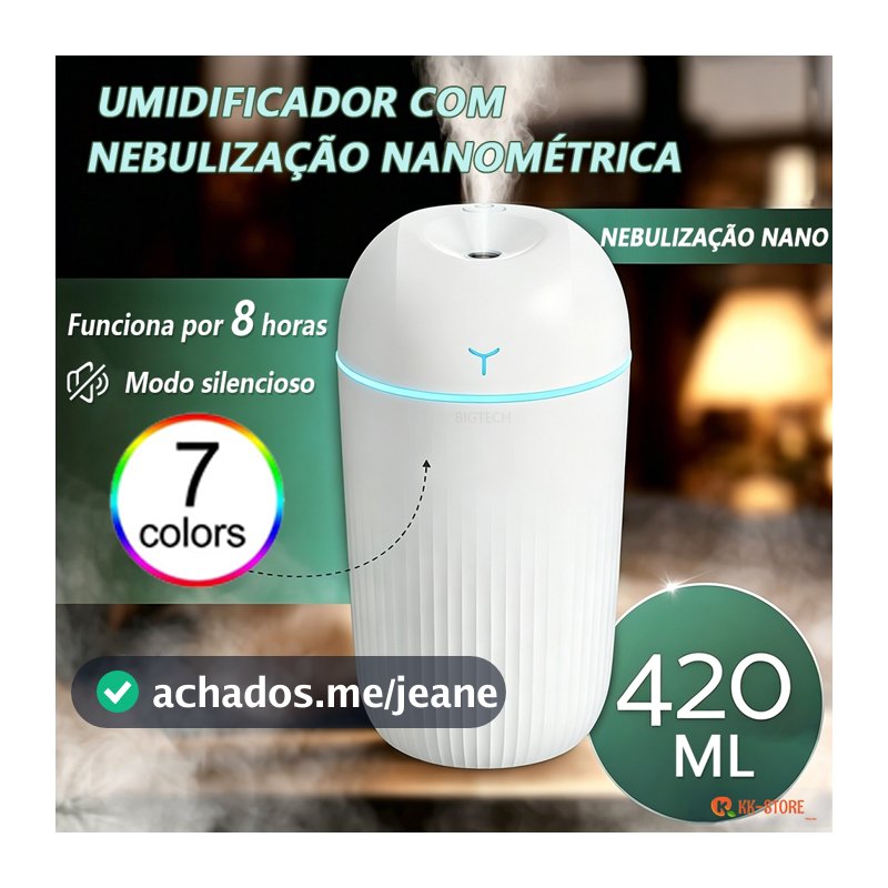 Umidificador De Ar Grande 420ML Difusor 8H LED Purificador De Ar Portátil Usb Mudo Luz Noturna