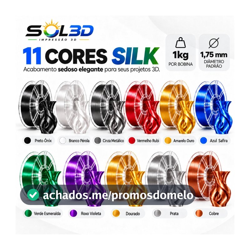 Filamento PLA Silk SOL3D 1kg 1,75mm Brilho Sedoso Impressora 3D
