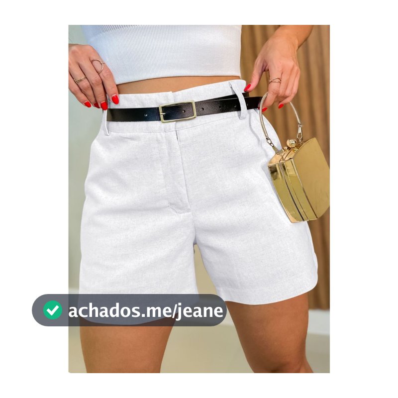 EMILI5 Shorts De Linho Feminino Com Cinto Fino / Bolso Faca / Fechamento Frontal- 9375