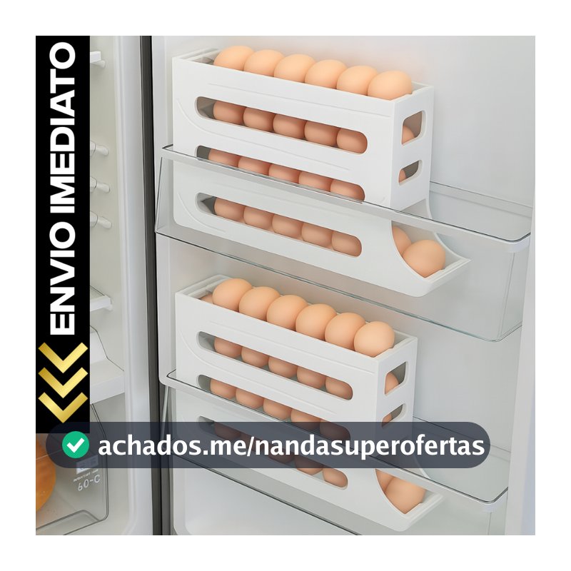 Porta Ovos 4 Andares Rolante Automático p/ Geladeira – Organizador Deslizante para até 30 Ovos
