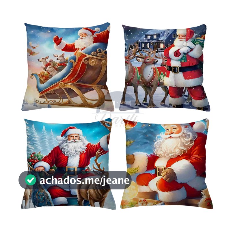 KIT 4 CAPAS DE ALMOFADAS DECORATIVAS NATAL PAPAI NOEL BONECO DE NEVE FELIZ NATAL  RENA - TAMANHO 45X45