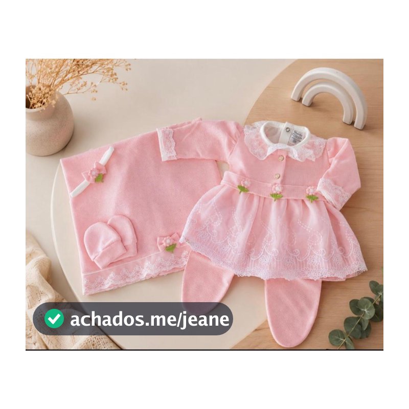 Kit Maternidade Feminino Luxo com Vestido Bordado, Manta e Faixa para Recém-Nascida