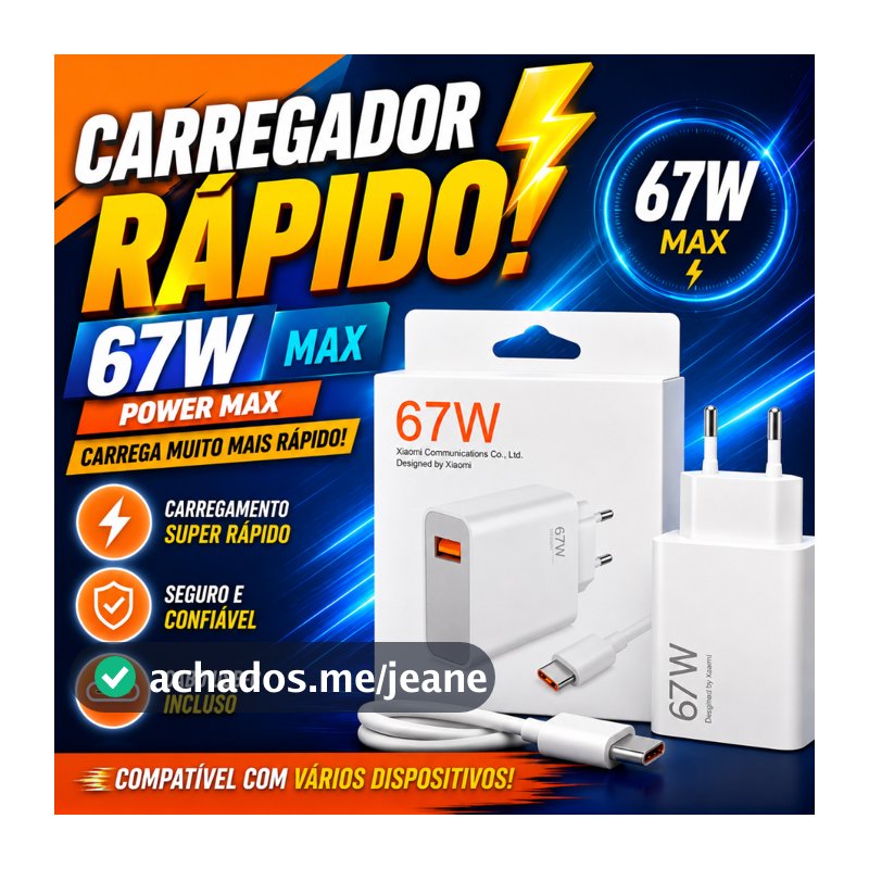 Carregador Turbo Power 67W Original  Cabo 6A Usb com Saída Tipo-C