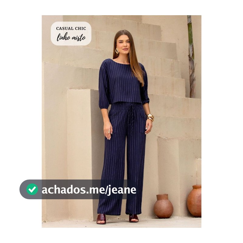 CONJUNTO EM LINHO MISTO LISTRADO – CASUAL CHIC
