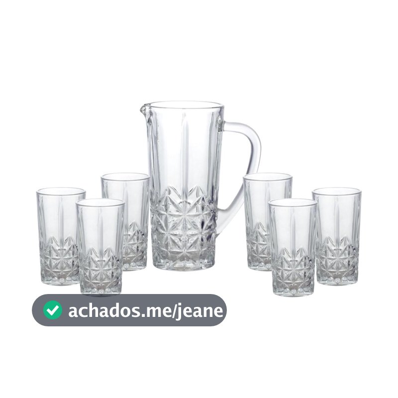 Conjunto 6x Copos Altos 270ml e 1x Jarra 1L Vidro Stella Wolff para Água Sucos Bebidas Mesa Posta Servir Receber Casa