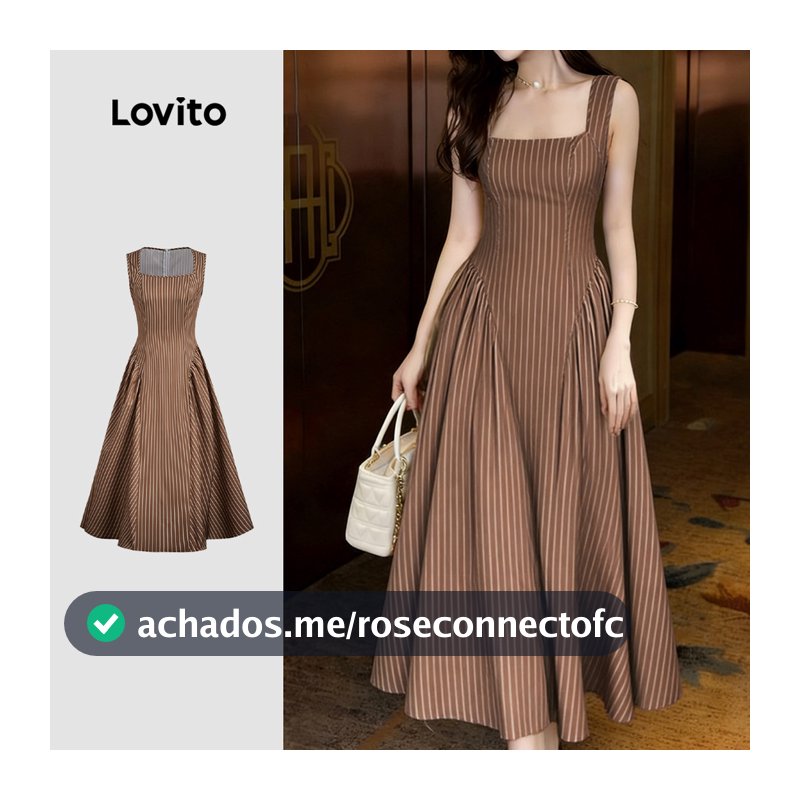 (Lovito x Ana) Vestido Casual de Verão/primavera para Mulheres com Pregas e Estrutura de Linha Cor marrom LBL35103
