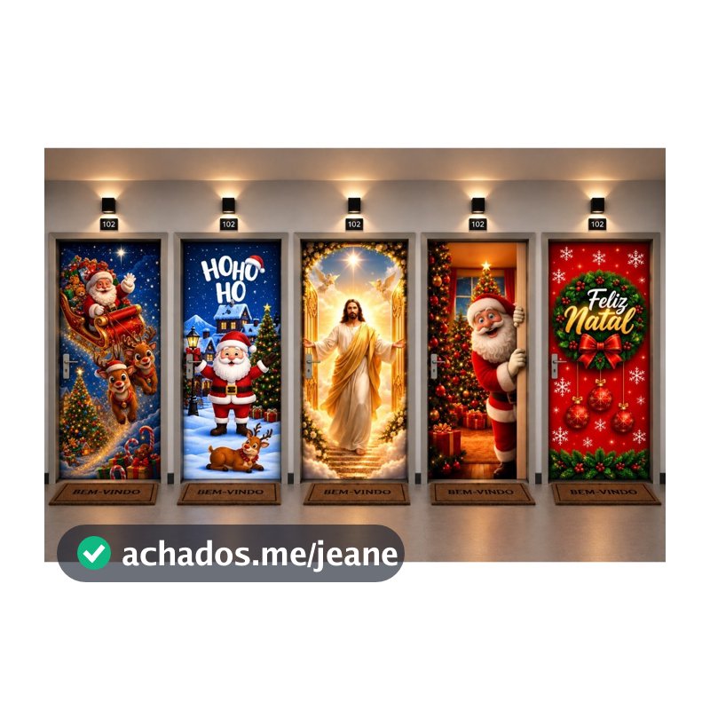 Capa de Porta Decoração Natal Em Tecido Premium Sublimado Retangular Veste Porta C/Elástico