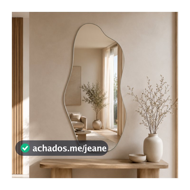 Espelho Mirano Orgânico Madrid 80x40cm Lapidado Grande Moderno Banheiro Lavabo Quarto Parede Luxo