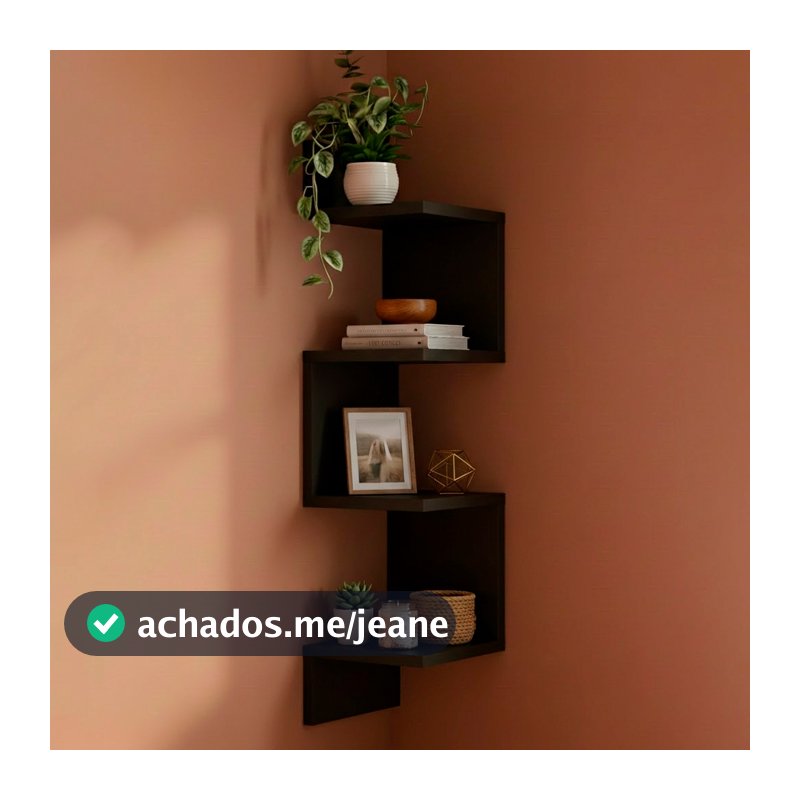 Prateleira De Canto Reto Branca Estante Multiuso Livros Nicho Preto