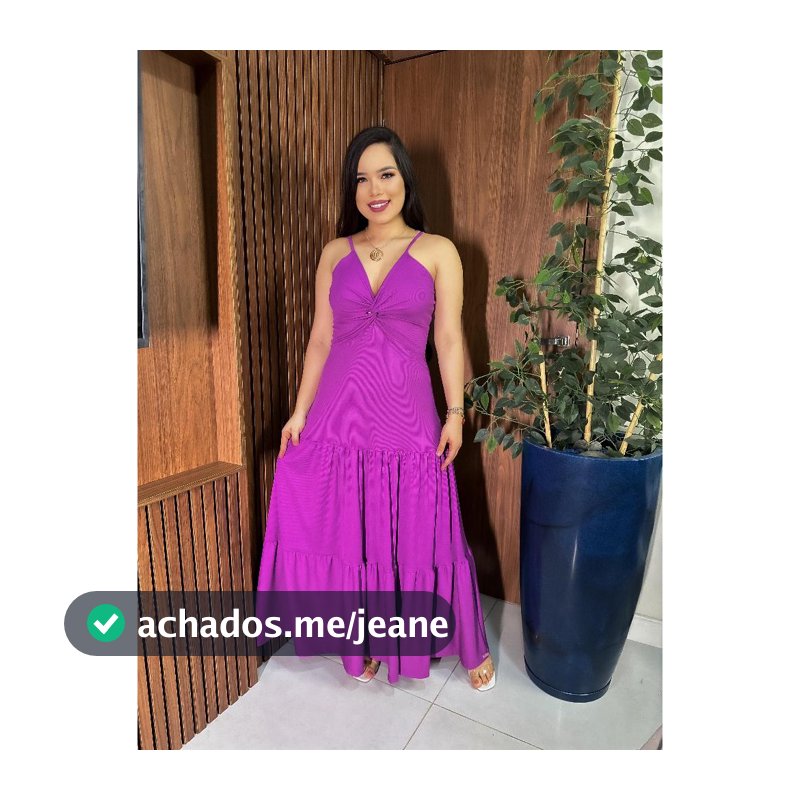 Vestido Longo de Alça em Malha Canelada com Babados e Decote Torcido 40 ao 42