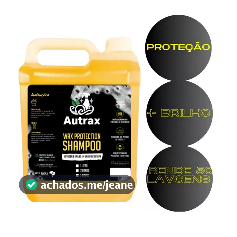 Shampoo com Cera de carnaúba pH Neutro para Lavagem de Carro e Moto Xampu Automotivo