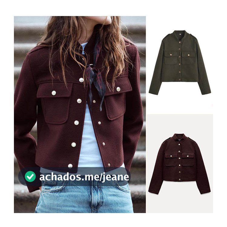 ZA Outono Novo Estilo Macio Manga Longa Simples Casaco Curto 3046292