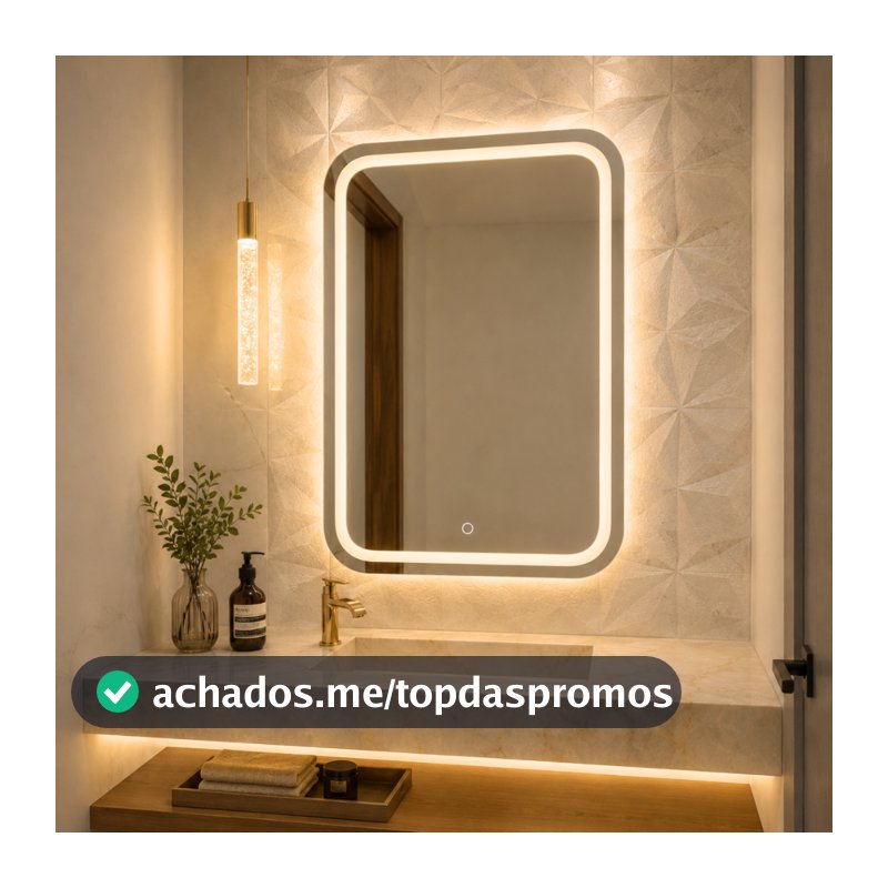 Espelho Retangular Jateado 3 TONS DE LED cantos arredondados Várias Medidas
