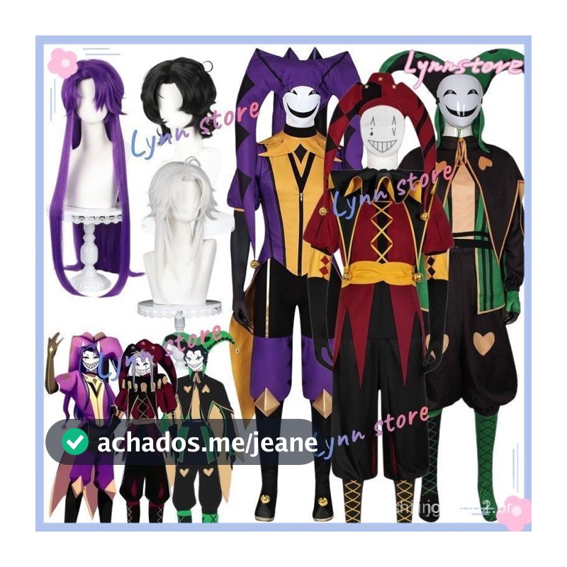 THE FREAK CIRCUS Fantasia de Joker PIERROT HARLEQUIN Conjunto de Peruca para Cosplay de Bobo Traje de Carnaval 32J7