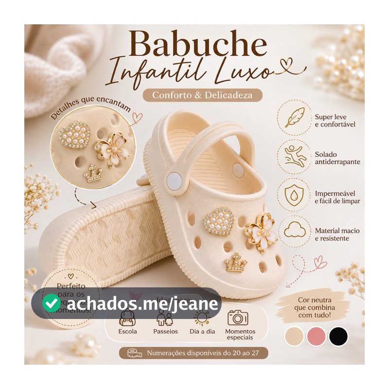 sandália babuche infantil com pingentes luxo elegante super confortável e antiderrapante