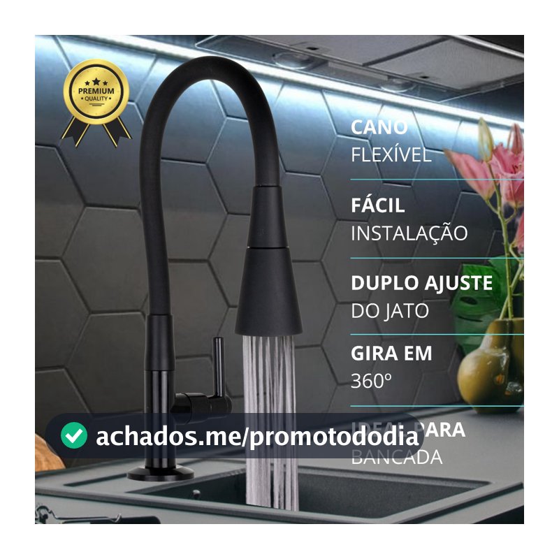 Torneira Bancada Cozinha Gourmet Preta Flexivel 2 Jatos 1/4 de volta para mesa pia bancada e mármore