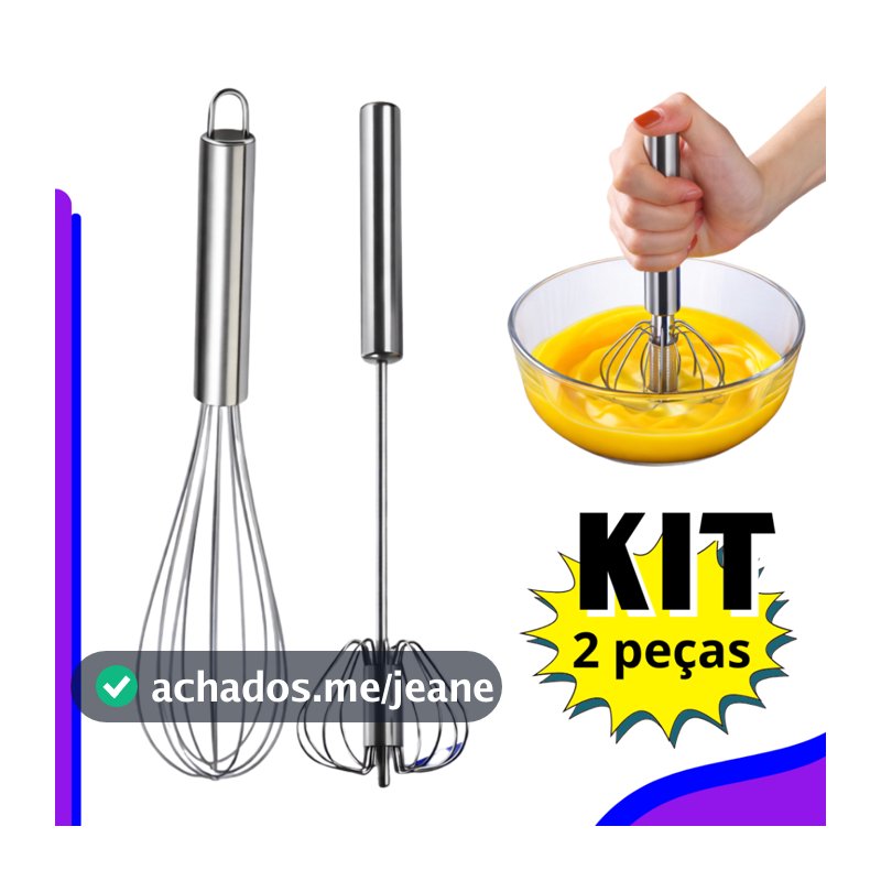 Foê Fouet Inox Premium Profissional + Batedor Manual Creme Ovos Massa Alta Resistência mix manual