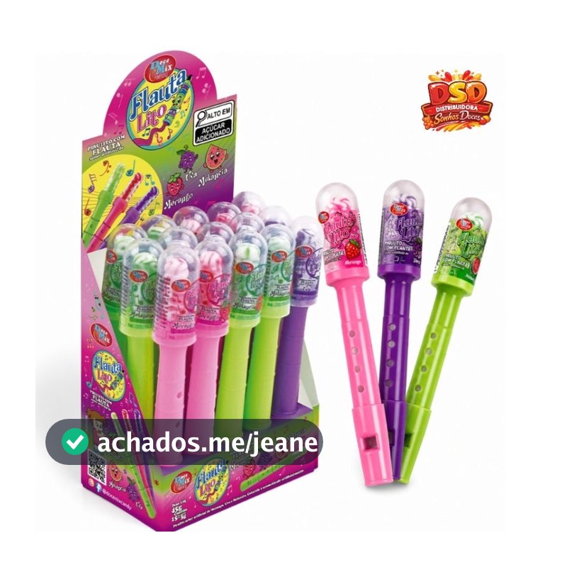 PIRULITO FORMATO DE FLAUTA DISPLAY  C/15UN × 3G - DOCE MIX CANDY SABORES MORANGO, UVA E MELANCIA