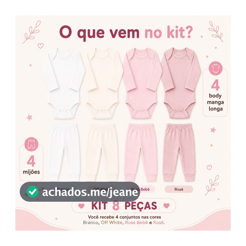 Kit 8 Peças Bebê Suedine Canelado 100% Algodão 4 Conjuntos bori - body e calça - mijão - pagão enxoval unissex