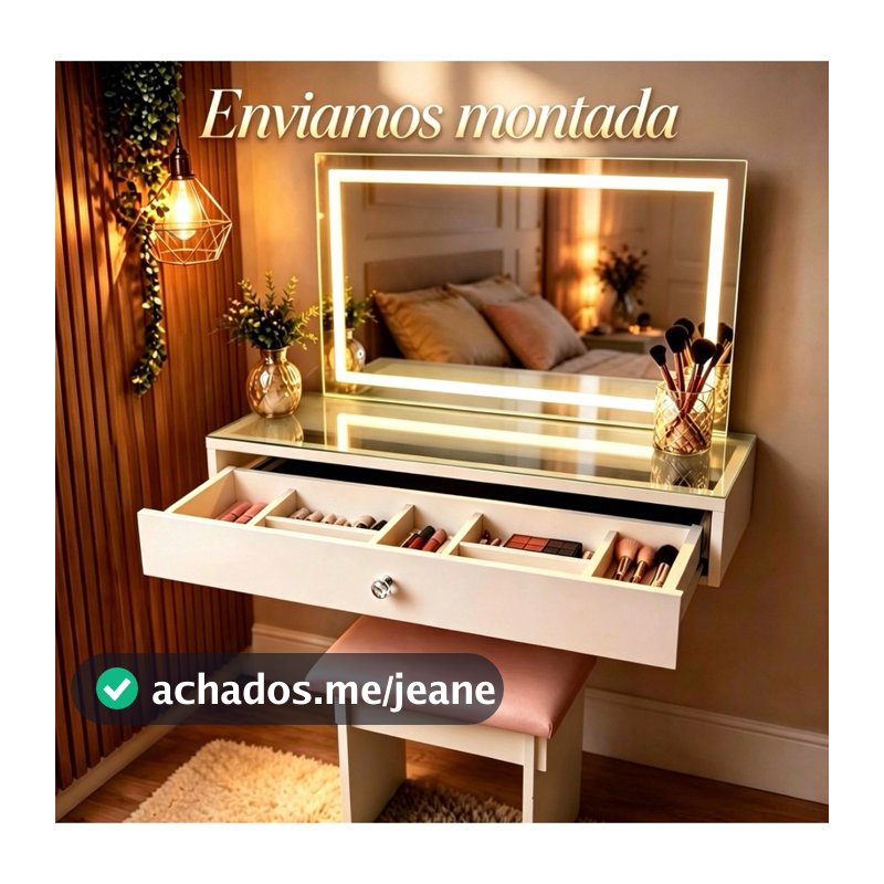 Penteadeira De Vidro 90CM MDF Camarim Maquiagem Premium