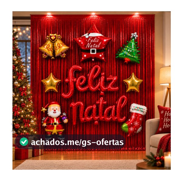 Kit Decoração de Natal Feliz Natal Balões Metalizados Cortina Painel Festa Papai Noel Estrela Bota Árvore