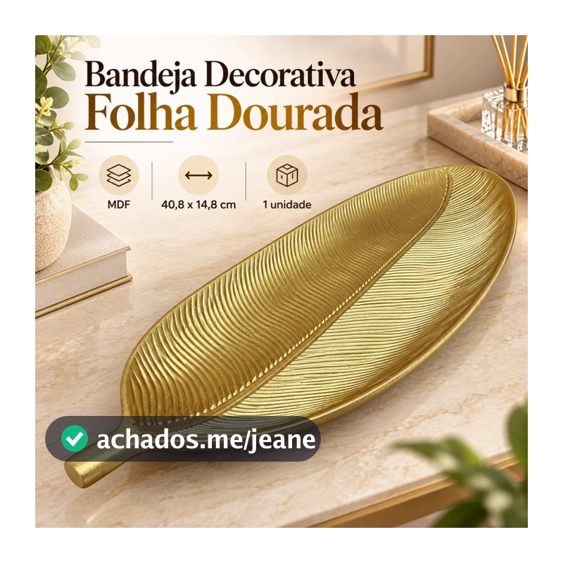 Bandeja Decorativa Folha Dourada Travessa MDF Decoração Centro de Mesa Aparador Penteadeira