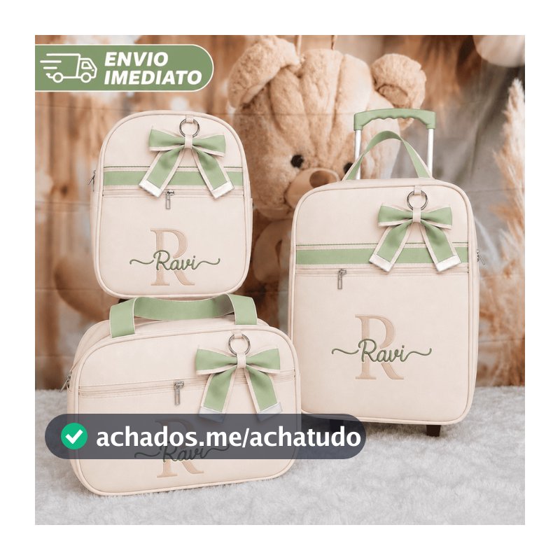 Kit Bolsa Maternidade Com Mala De Rodinha 3 Peças Personalizado Nom Nome Para Menino/ Menina