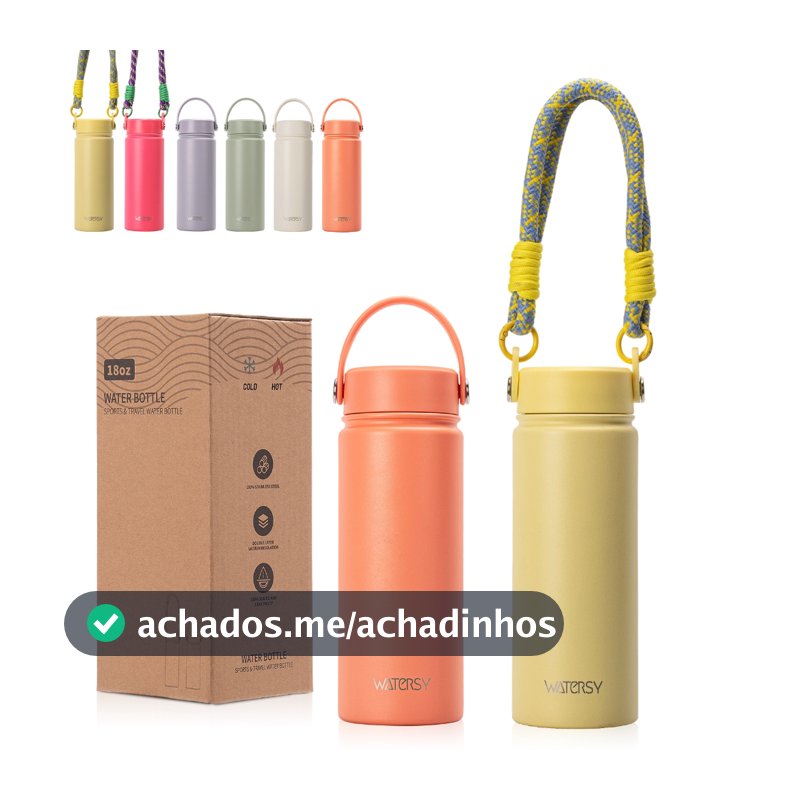 Garrafa Térmica WATERSY 532ml Aço Inoxidável, Quente/Frio por Horas, p/ Academia e Viagem