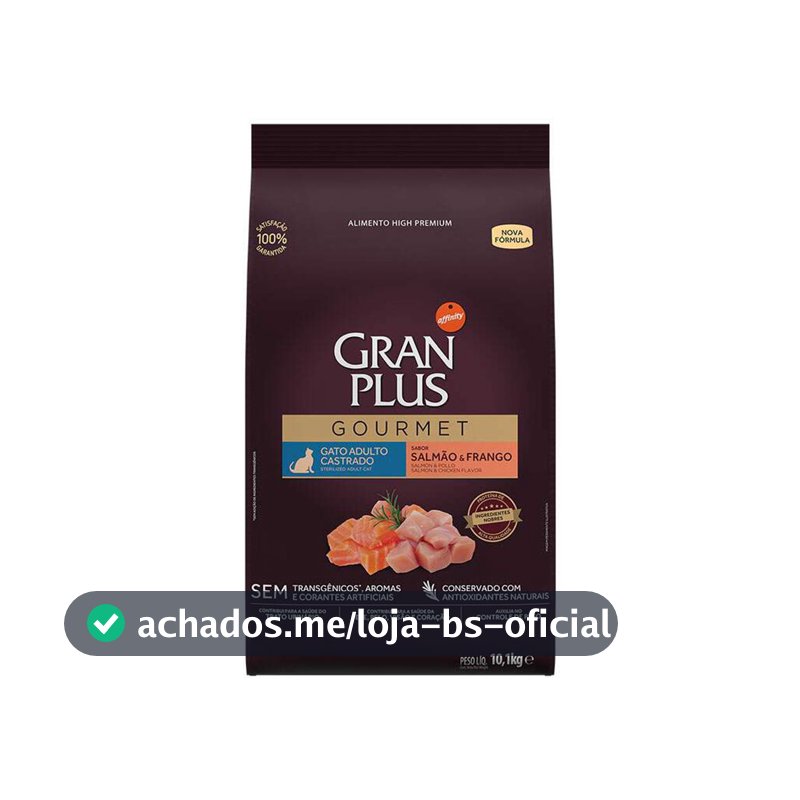 Racao Gran Plus Gourmet Gatos Ad Mini Salmao/Frango 10,1kg