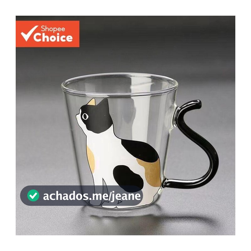 Um copo de vidro para gatos, resistente ao calor, resistente ao frio, caneca criativa, novidade, copo de gato, 260ml/8.8