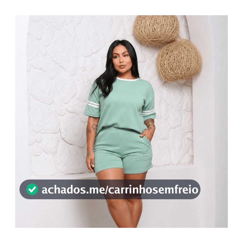 Conjunto  2 Peças – Blusa Manga Curta + Shorts Cintura Alta Casual e Confortável