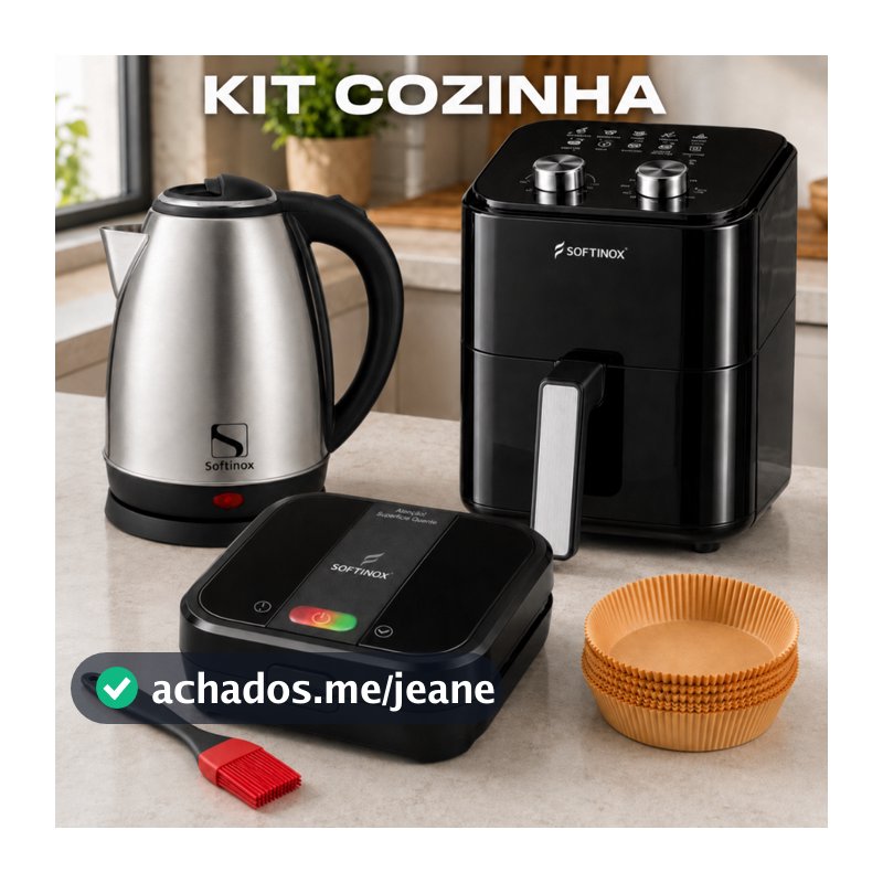 Kit Cozinha Air Fryer Fritadeira Elétrica 4,2L Chaleira Elétrica 1,8L Sanduicheira Grill 127V/220V