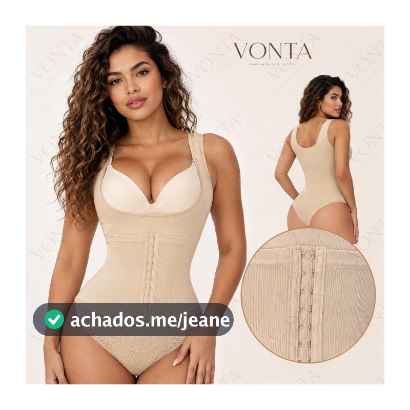 Body Modelador Feminino Cinta Abdominal Alta Compressão Fecho Frontal Alças Largas Modela Cintura VONTA