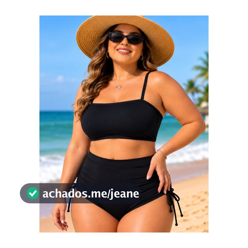 Biquíni Plus Size Feminino Top Faixa com Alças Reguláveis  Suquíni Hot Pant Regulável Cintura Alta Moda Praia
