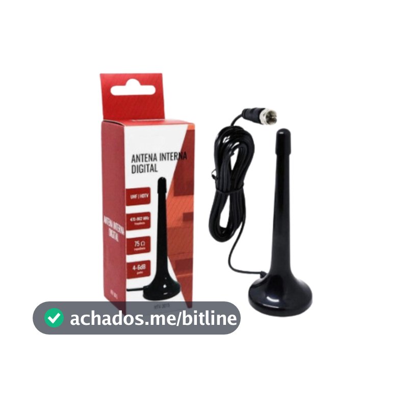 Antena Digital Interna Amplificada HD Portátil Cabo 5 Metros Sinal TV Digital Alta Definição Compatível com Smart TV
