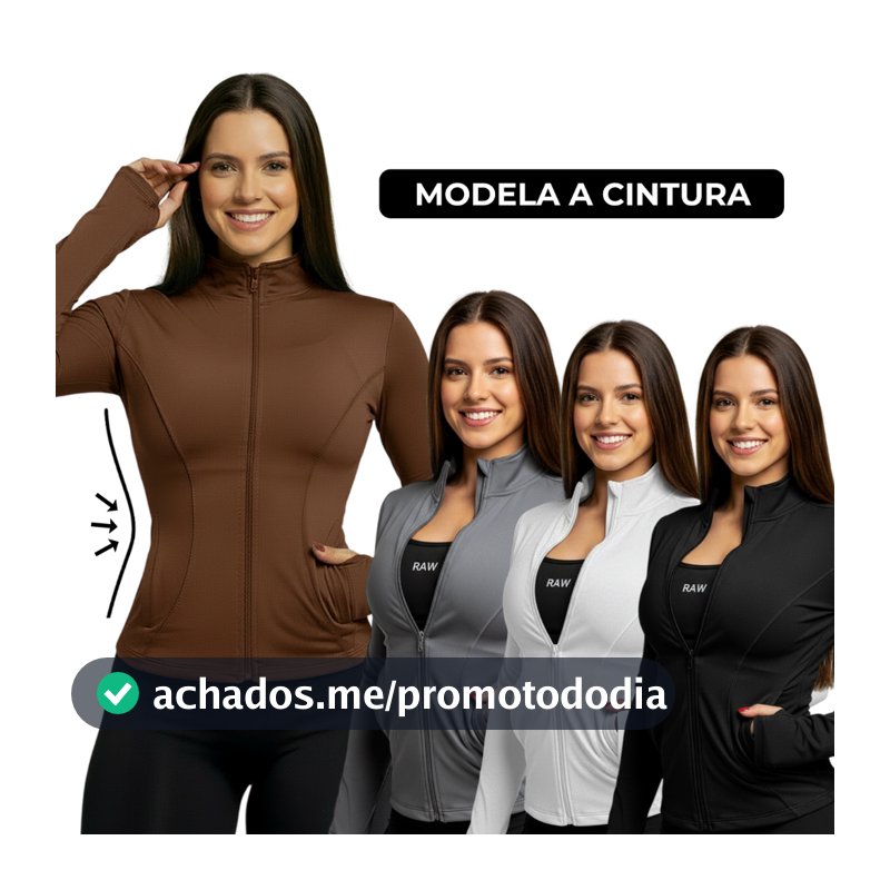 Jaqueta Academia Feminina Fitness Zíper e bolso Estilo Gringa Yoga Furo Dedo