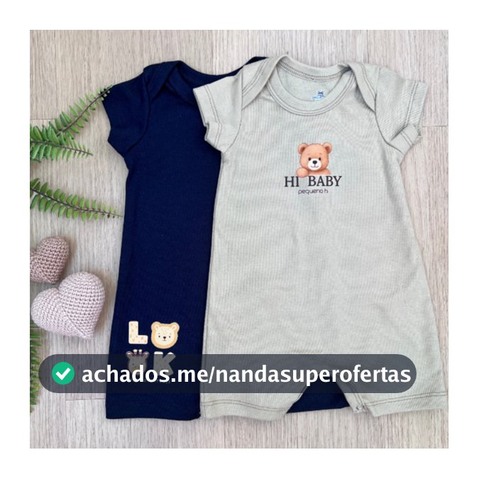 Romper Bebê Macacão Curto Infantil Kit 2 Bordado Menino Menina Manga Curta 100% Algodão