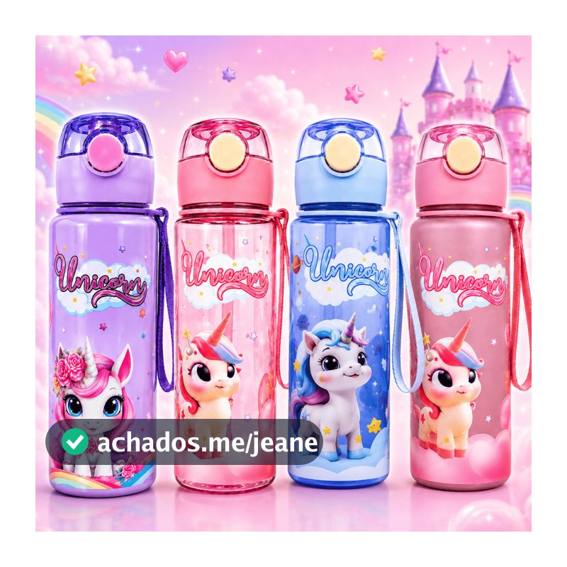 Garrafa Infantil Animado Unicórnio, Super Resistente Antivazamento C/ Canudo de Silicone